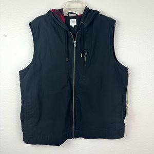 NWT True Craft Zip Front Flannel Lined Hooded Vest Black Large